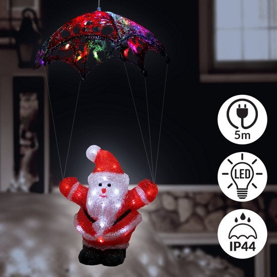 Deuba Kerstfiguur Kerstman Parachute - LED Acryl 31cm –Wit Licht
