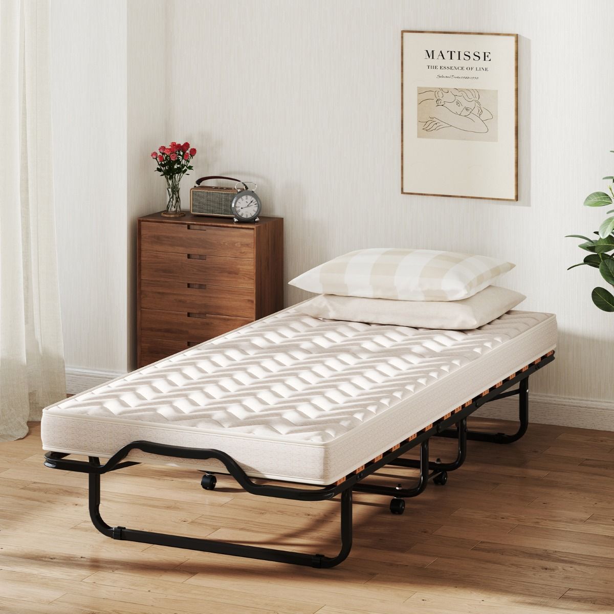 Coast Opklapbaar Logeerbed 80x200 cm Beige – Extra Comfortabel Traagschuimmatras, Hypoallergeen & Metalen Frame op Wieltjes – Gemaakt in Italië