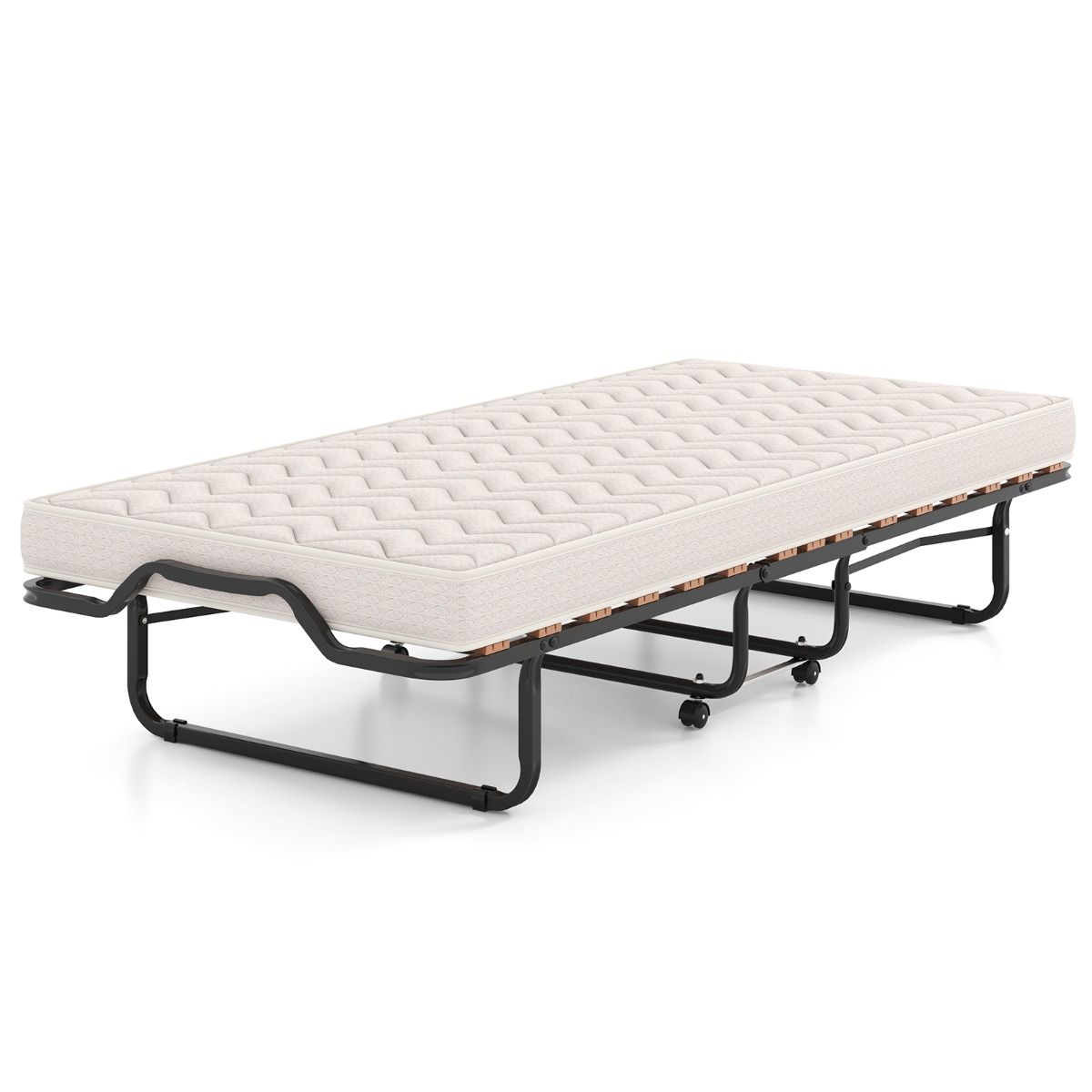 Coast Opklapbaar Logeerbed 80x200 cm Beige – Extra Comfortabel Traagschuimmatras, Hypoallergeen & Metalen Frame op Wieltjes – Gemaakt in Italië