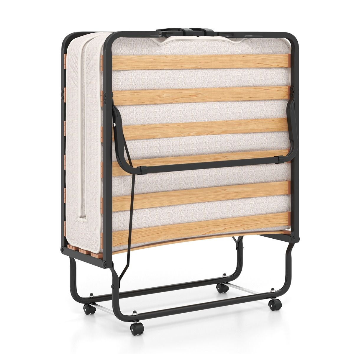 Coast Opklapbaar Logeerbed 80x200 cm Beige – Extra Comfortabel Traagschuimmatras, Hypoallergeen & Metalen Frame op Wieltjes – Gemaakt in Italië