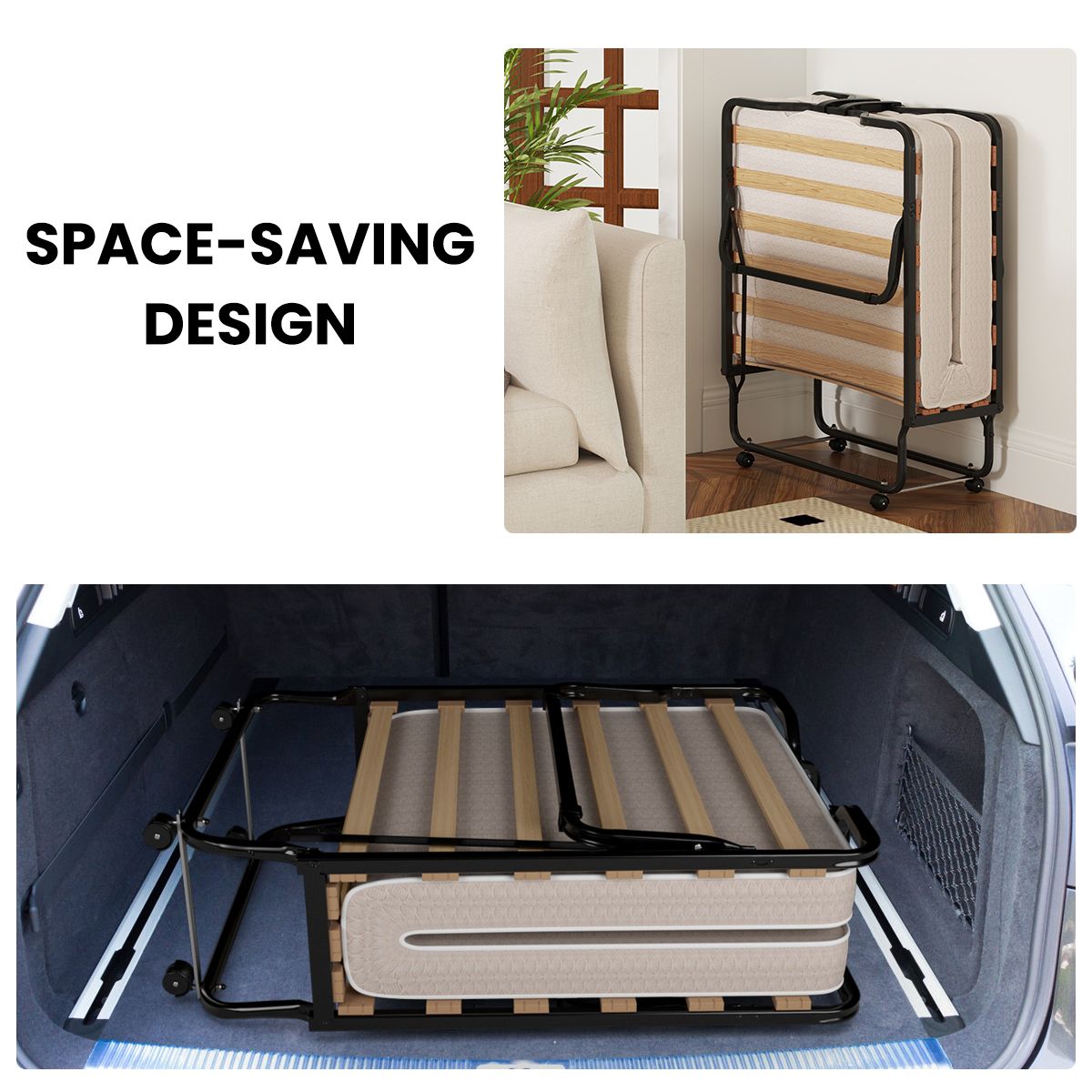 Coast Opklapbaar Logeerbed 80x200 cm Beige – Extra Comfortabel Traagschuimmatras, Hypoallergeen & Metalen Frame op Wieltjes – Gemaakt in Italië