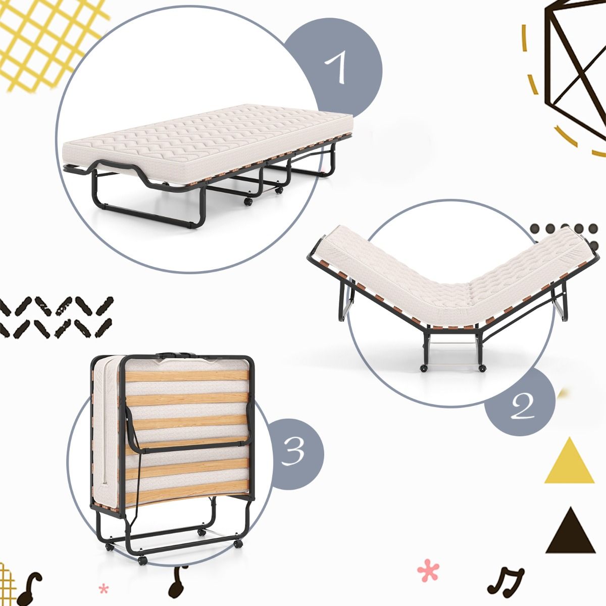 Coast Opklapbaar Logeerbed 80x200 cm Beige – Extra Comfortabel Traagschuimmatras, Hypoallergeen & Metalen Frame op Wieltjes – Gemaakt in Italië