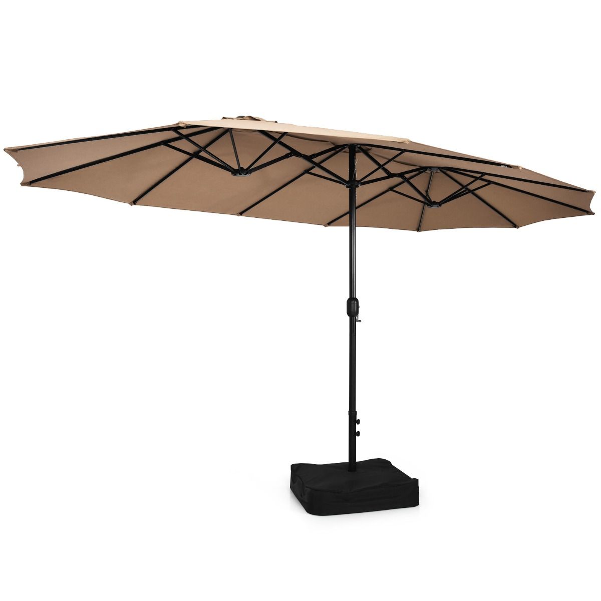 Coast 451,5 x 264 cm Dubbele Terrasparasol met Standaard – Bruin XXL Schaduwparasol voor Tuin, Terras en Zwembad