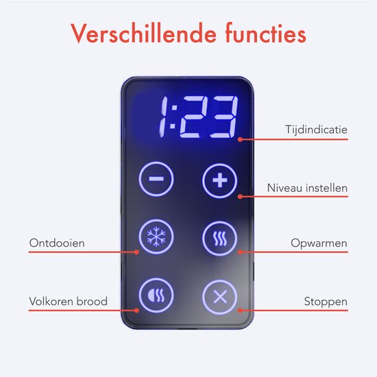 KitchenBrothers Broodrooster - Toaster - 6 Warmteniveaus - 4 Extra Brede Sleuven - Touch display - 1630W - RVS/Zwart