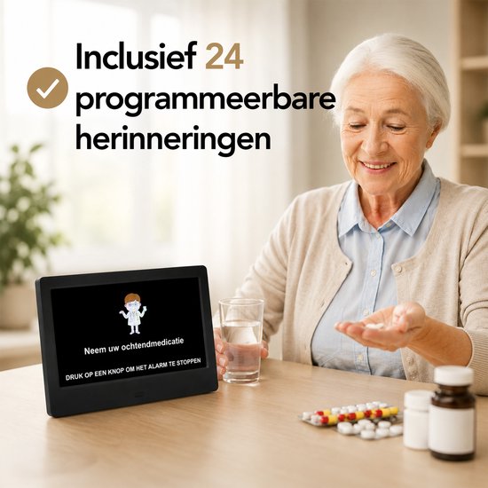 Brixy Dementieklok XXL - 24 Alarmfuncties - Incl. Afstandsbediening - Automatische Dimfunctie - Kalenderklok - Zwart