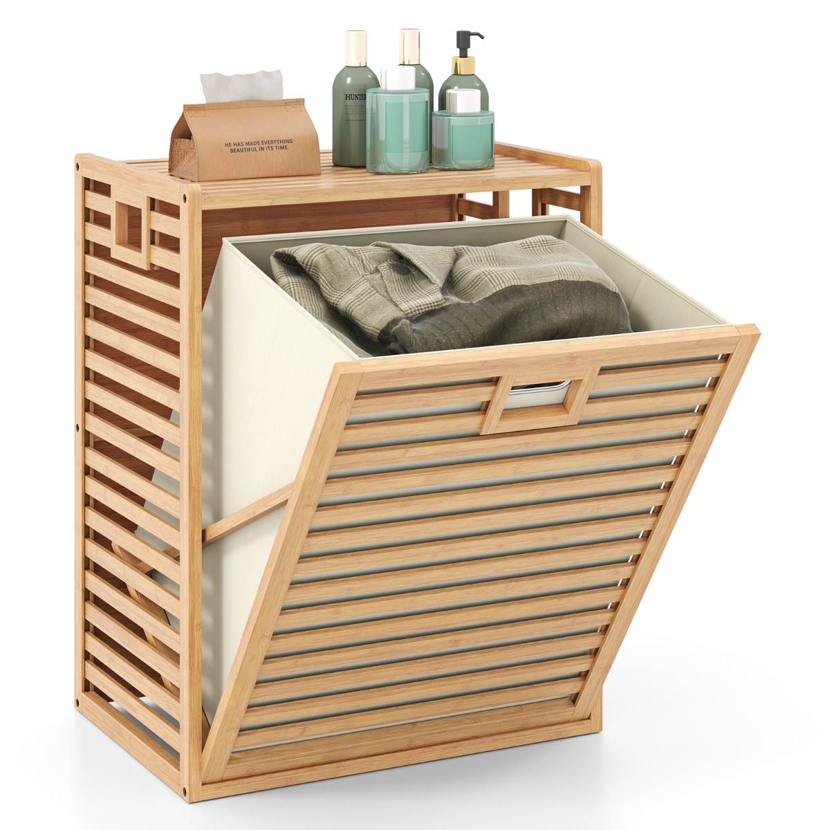 Coast Badkamerrek met wasmand - bamboe - uitklapbare stoffen mand - naturel