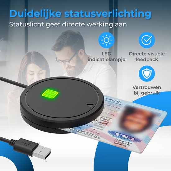 Nuvance Id Kaartlezer - eID Reader België - Voor Belgische Identiteitskaart, Bankkaart & Bedrijfspas - Identiteitskaartlezer Usb