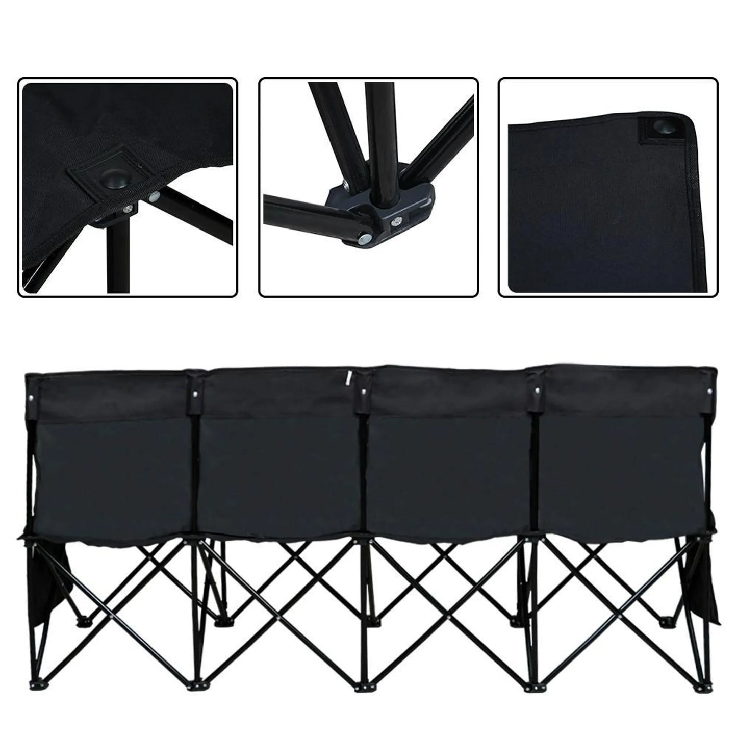 Yaheetech Campingbank Opvouwbaar 4-Persoons – 184 x 49 x 82,5 cm – Voorzien Van 600D Oxford-Stof En Draagtas En 2 Opbergvakken – Voor Kamperen En Sporttoernooien – Zwart Metaal