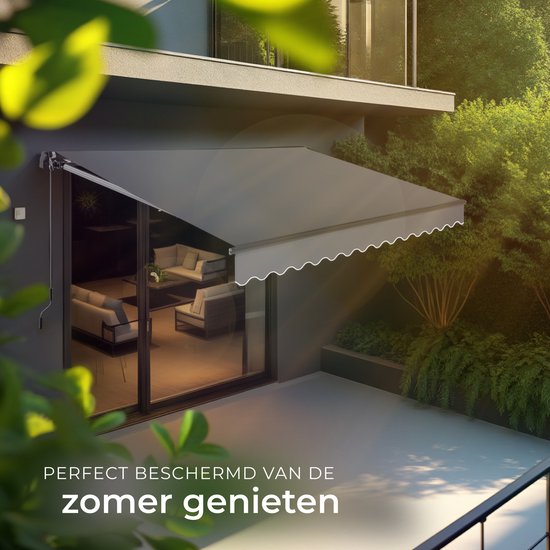 tectake® Zonnescherm met Knikarm - 300 x 250 cm - Zonneluifel - Zonwering voor Raam, Balkon, Buiten - Te Monteren aan Muur - Water- en UV-Bestendig - Donkergrijs