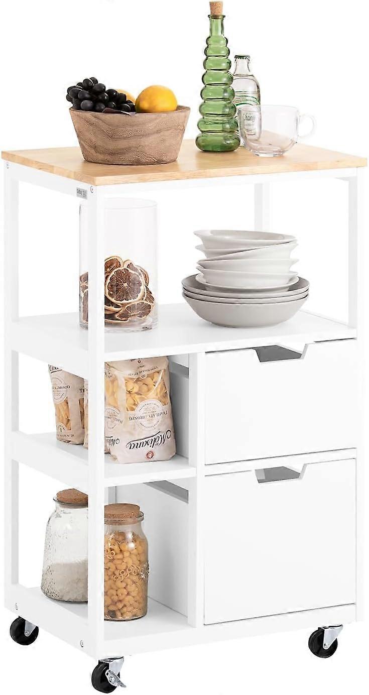 SoBuy Trolley - FKW111-WN - MDF & Rubberhout - Max. 42kg. - 53x37x89cm - Wit