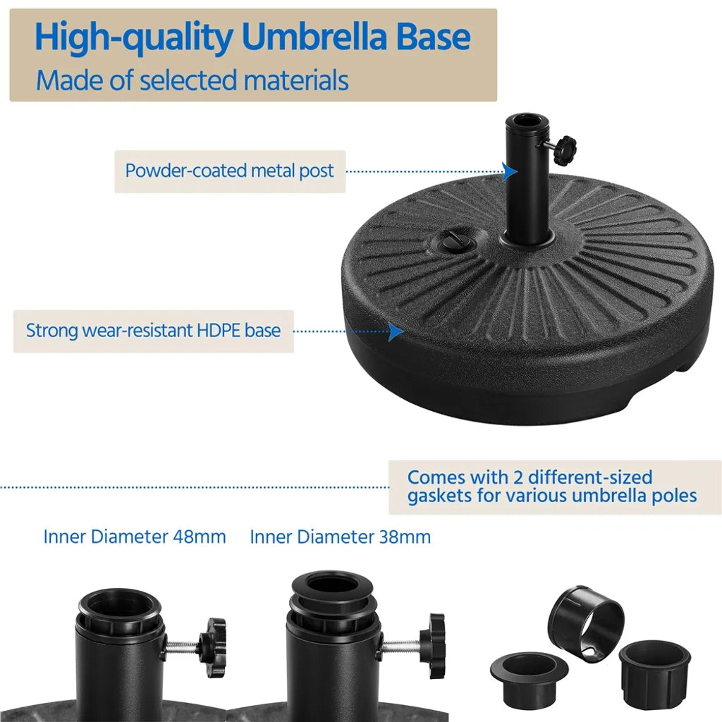 Yaheetech Parasolvoet - Vulbaar met Water/Zand - 22 kg - 50 cm - Universele Schermhouder - Zwart