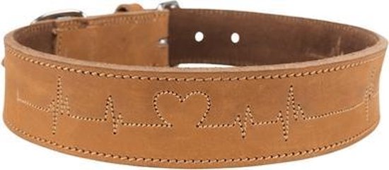 Trixie - Rustieke Lederen Halsband Hartslag - Bruin - 55-65x4 cm