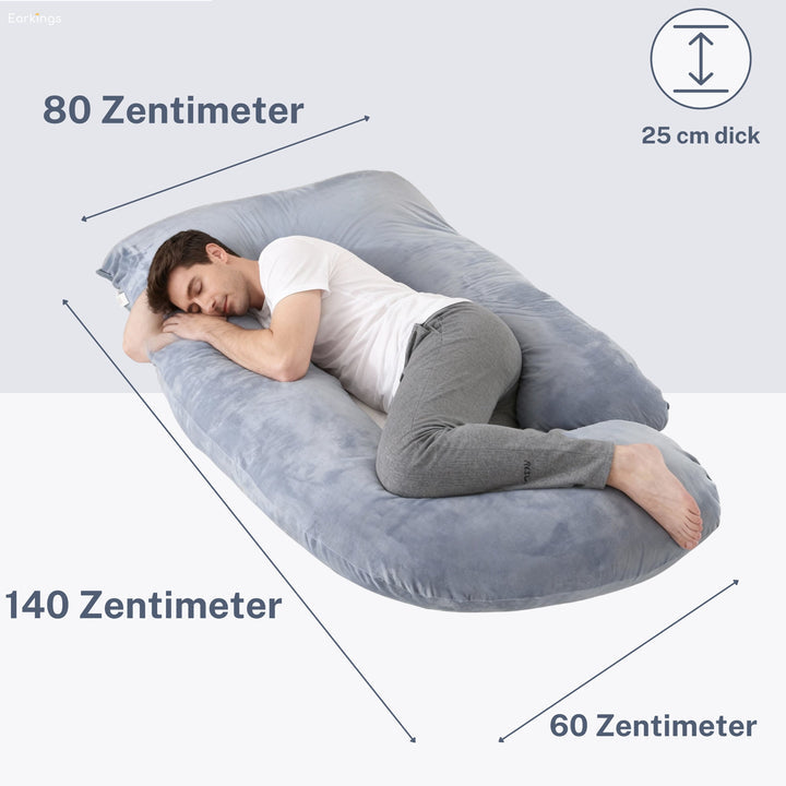 Earkings Zijslaperkussen - 140x80cm - Zwart - U vorm - Zonder inhoud