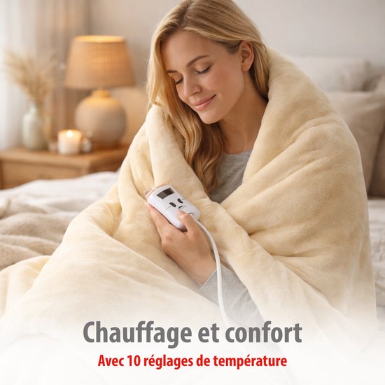 alpina Warmtedeken Elektrische Bovendeken 130 x 180 cm - 1-Persoons Elektrische Warmte Deken met Timer 1-9u - Knuffeldeken met 10 Standen - Wasbare Omslagdeken - Flanel - Beige