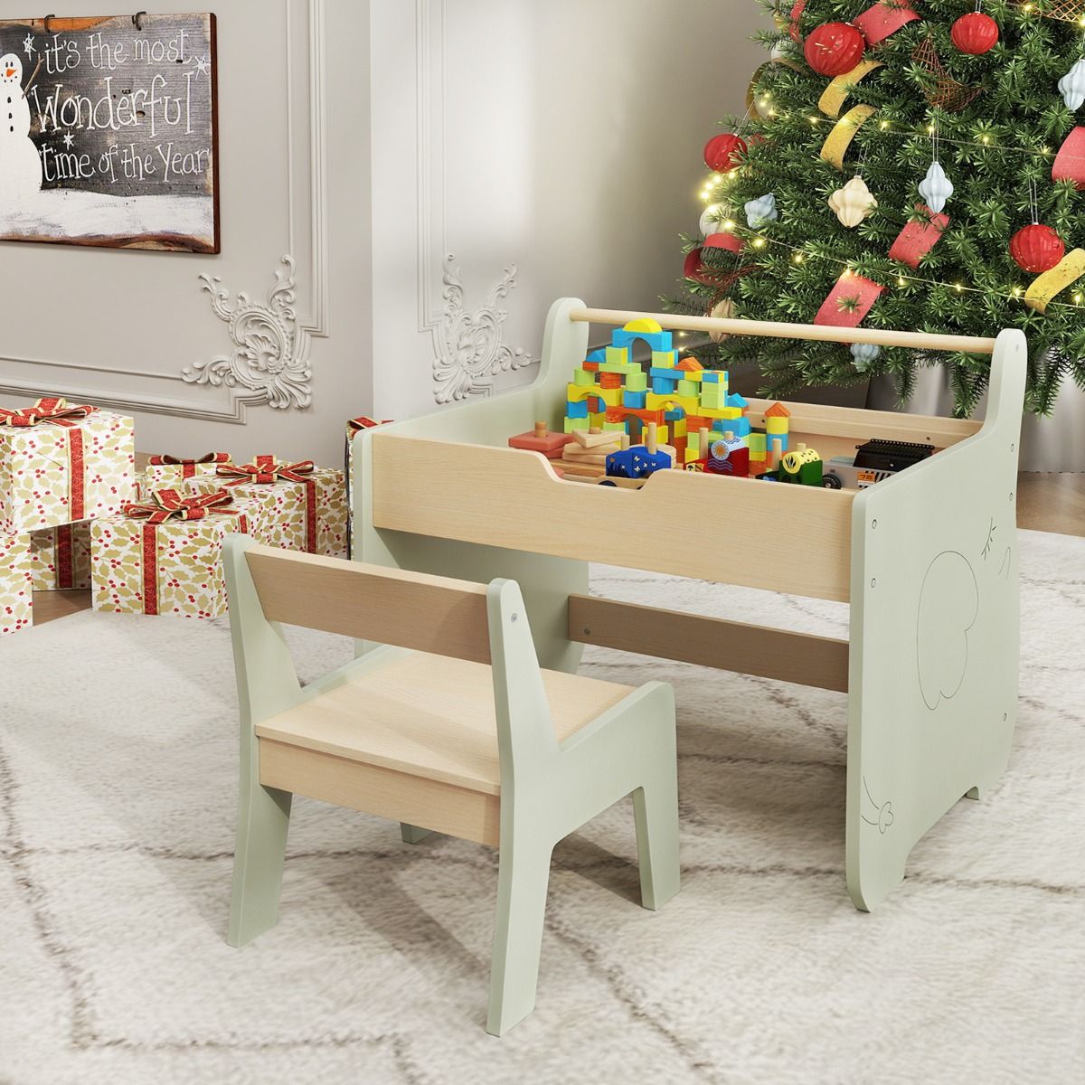 Coast 3-in-1 Kindertafelset - met omkeerbaar tafelblad en verborgen opbergruimte - groen