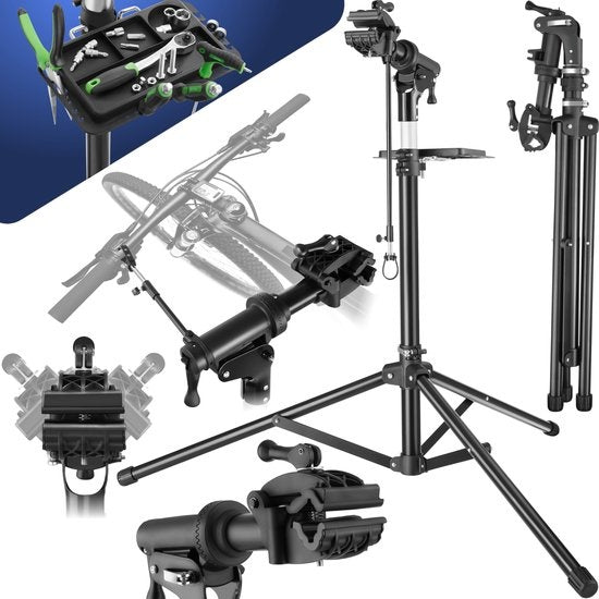 tectake® - Fiets reparatiestandaard Tristan - Snelsluitingen - Klemkop - 360° Draaibaar - In hoogte verstelbaar - Max. 50kg. - Montagestandaard - Geschikt voor e-bikes electrische fiets - 404920