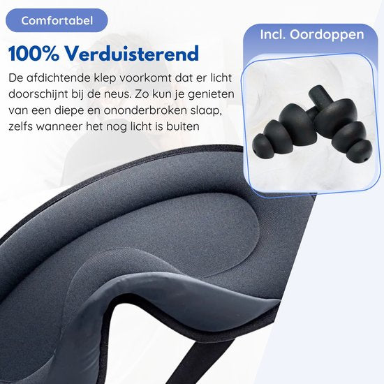 Hilvard - Slaapmasker - Oogmasker - Inclusief Slaap oordopjes - 100% Verduisterend - Verstelbaar - Ergonomisch - Zwart
