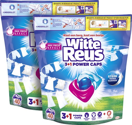 Witte Reus Power Caps Wascapsules - Wasmiddel Capsules - Voordeelverpakking - 2x40 wasbeurten