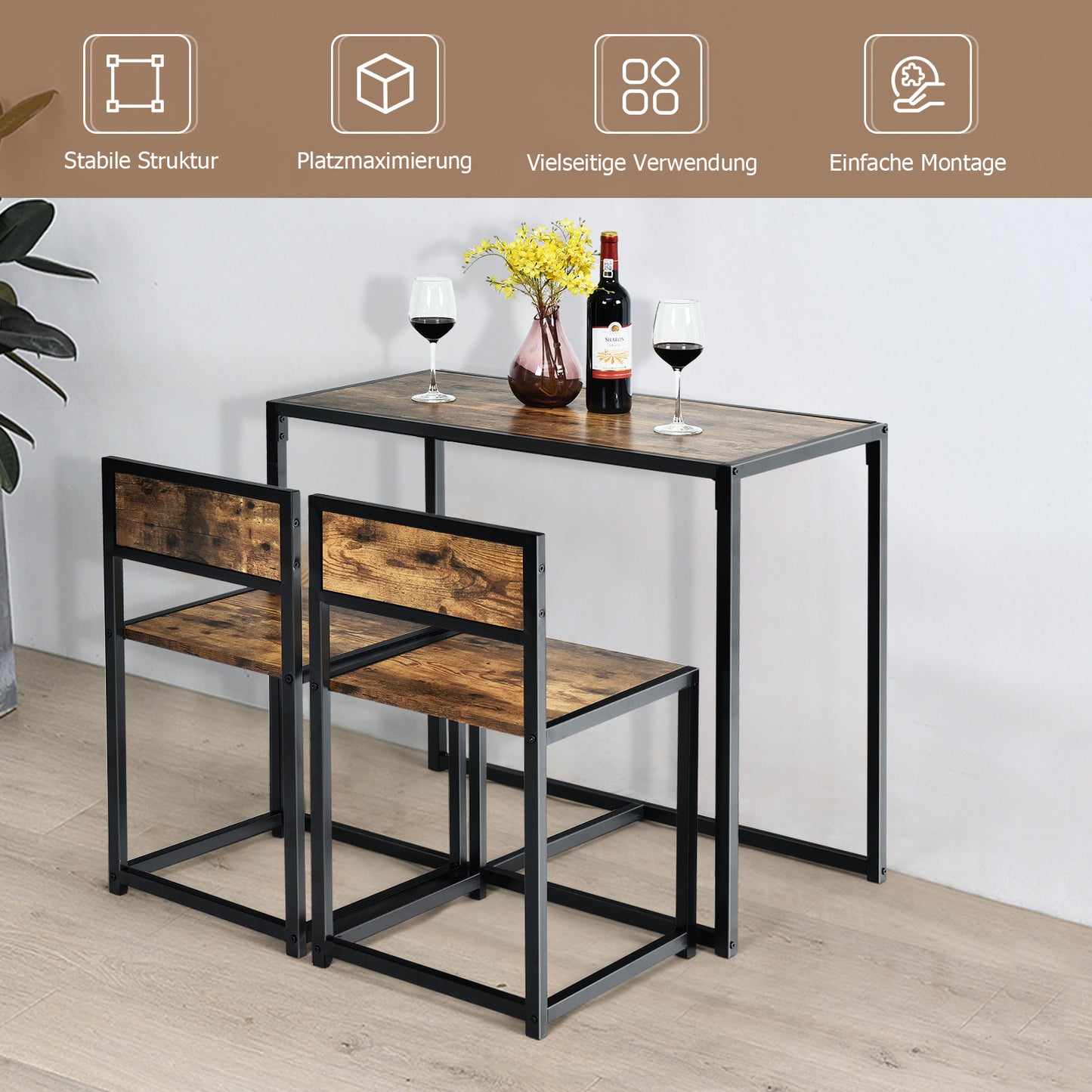 Coast 3-Delige Eetkamerset Bar Tafel Set Keuken Tafel + 2 Stoelen Antiek