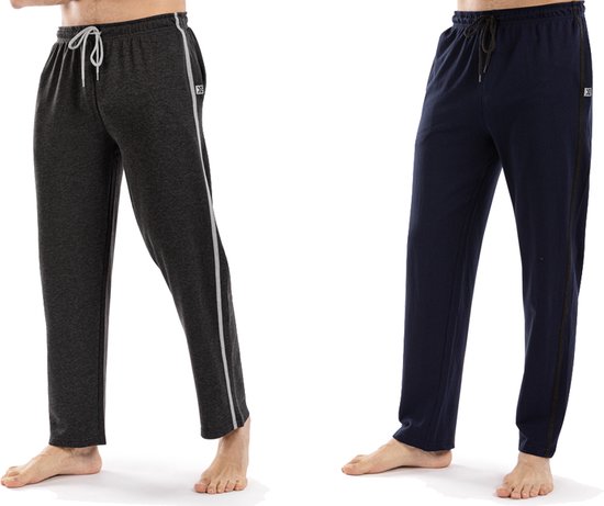 Milanoro - Set van 2 sportieve, comfortabele joggingbroeken voor heren - Marineblauw/Antraciet - S