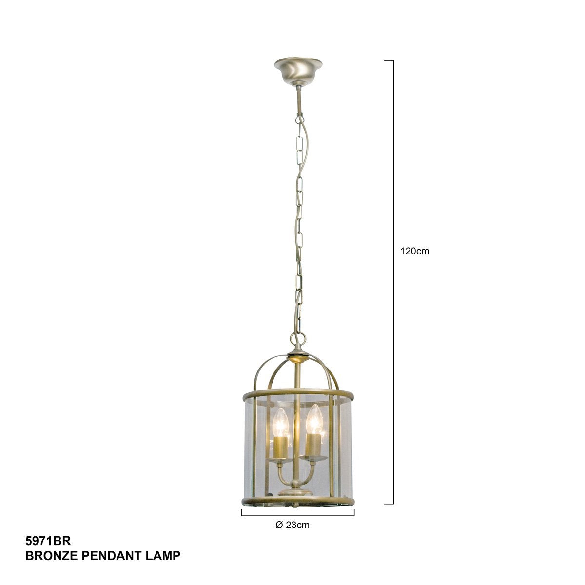 Hanglamp Pimpernel 5971BR Brons Ø23 cm Klassiek Lantaarn van Steinhauer, Hoogte instelbaar, Glas en Metaal, Voor binnengebruik