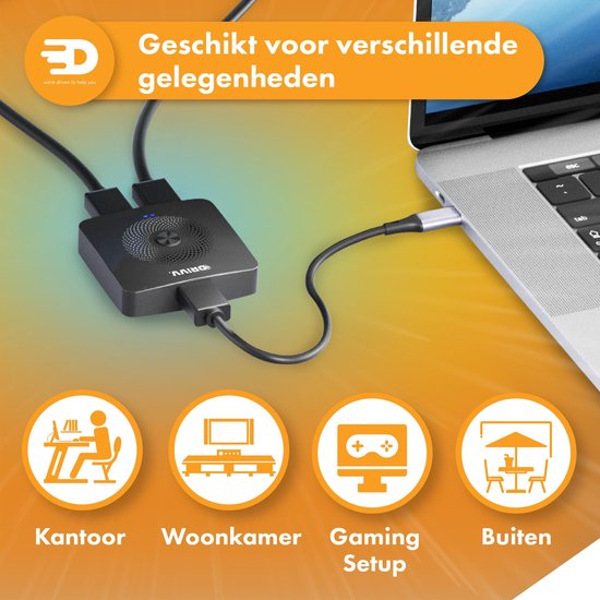 Drivv. HDMI Switch - 2-in-1 uit / 1-in-2 uit – Bi-directioneel – Ondersteunt 720p/1080p/4K/3D - Zwart