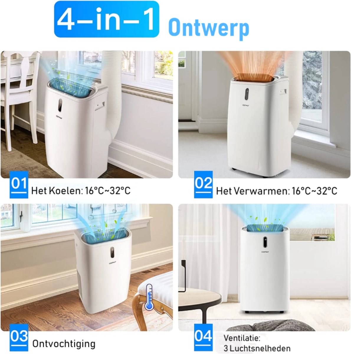 Coast Draagbare Airconditioner (5-in-1) - 14.000 BTU, 40 m² Bereik & Laag Geluidsniveau - 44,5 x 39 x 77 cm - ABS - Wit