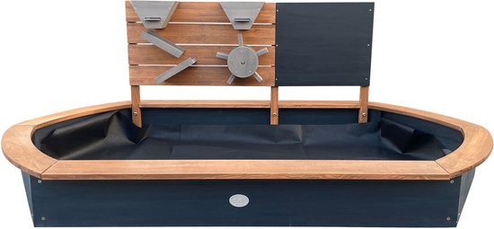 AXI Joey Zandbak 158 x 91 x 57 cm Bruin/antraciet – Met Speelwand en Krijtbord – Ovale Zandbak - Met Hoes en Grondzeil – FSC 100% Hemlock Hout