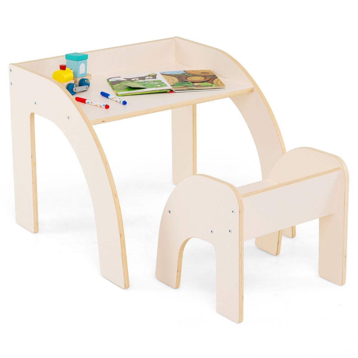 Coast kindertafel met 1 Houten Stoeltje – 60 × 60 × 52 cm – Natuurlijk Hout