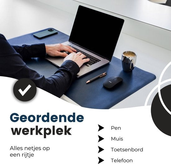 WURK Professionele Bureau Onderlegger Kunstleer – Bureau Organizer – Bureau Accessoires – Muismat XXL– Inclusief Kabel Clip – 90x45 – Blauw