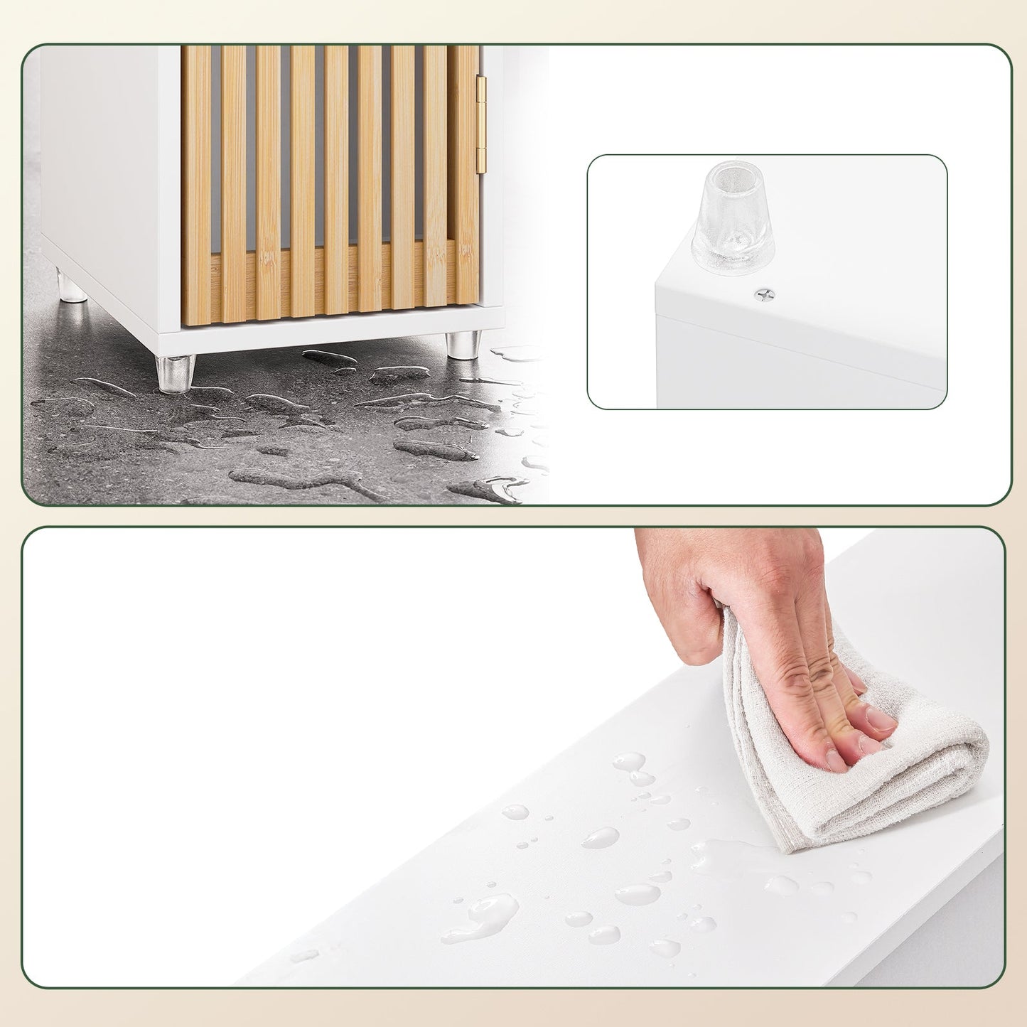 sobuy hoge badkamerkast met bamboe deuren - 20 × 20 × 180 cm | wit