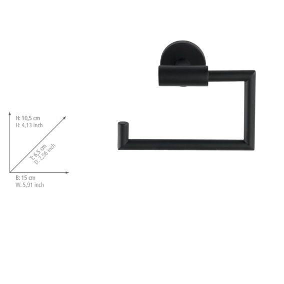 WENKO Bosio Black Toiletrolhouder Mat Zwart - RVS - Wandmontage