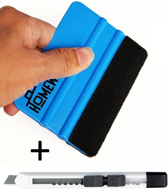 Homewell® Rakel met vilt en folie mes - Rubberen Squeegee (Toolset voor raamfolie, carwrap, plakfolie, keuken wrappen) 10x7,5cm