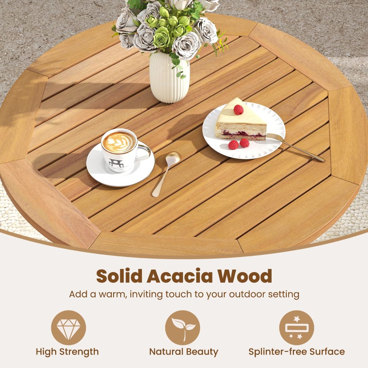 Coast ronde tuintafel - opvouwbaar - acaciahout - 67 cm - naturel