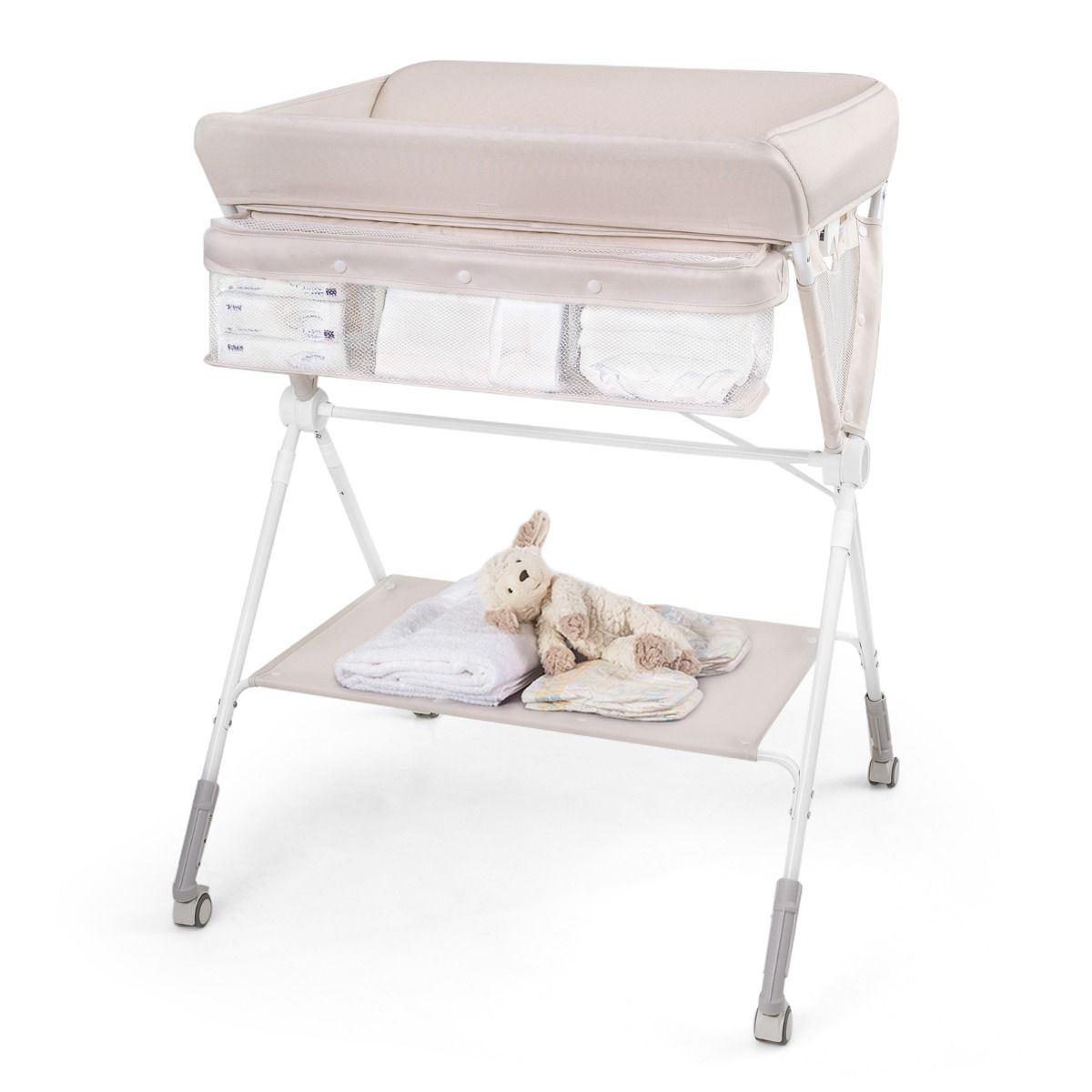 Coast Opvouwbare Commode - Verstelbare Hoogte - Met Wielen en Opbergruimte - 81 x 66,5 x 95-101 cm