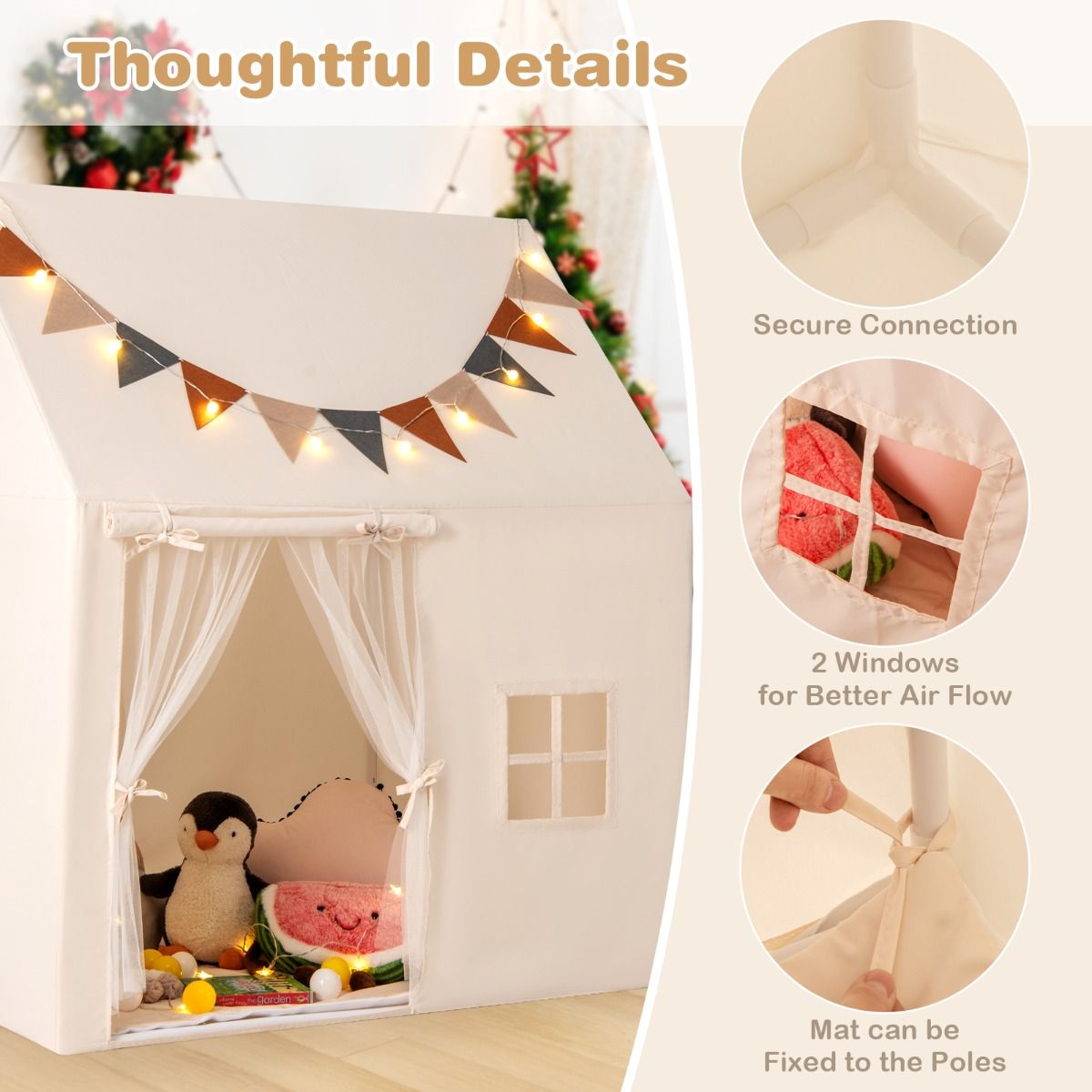 Coast Speeltent voor Kinderen - Incl. Lichtsnoer - 123 x 107 x 137 cm - Beige