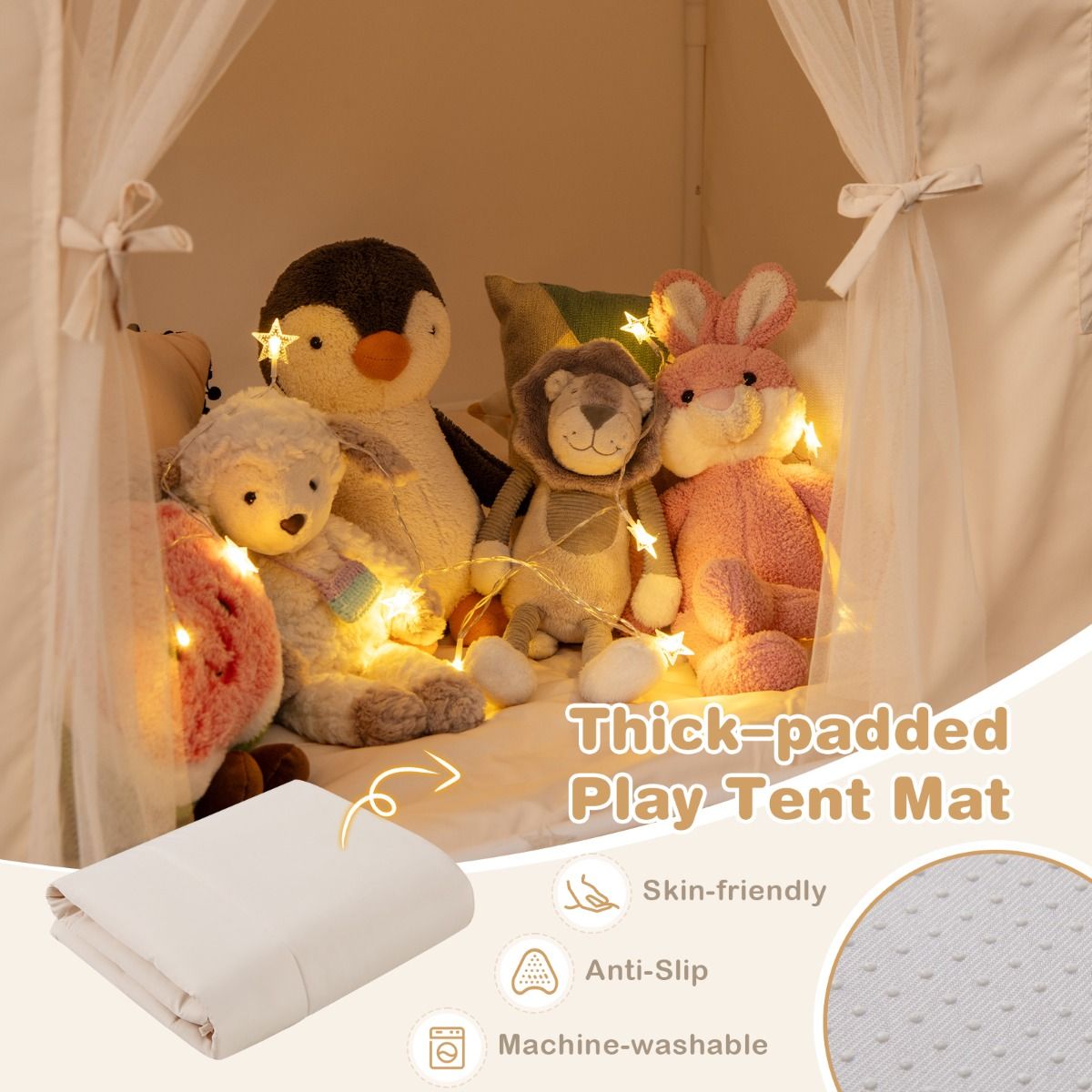 Coast Speeltent voor Kinderen - Incl. Lichtsnoer - 123 x 107 x 137 cm - Beige