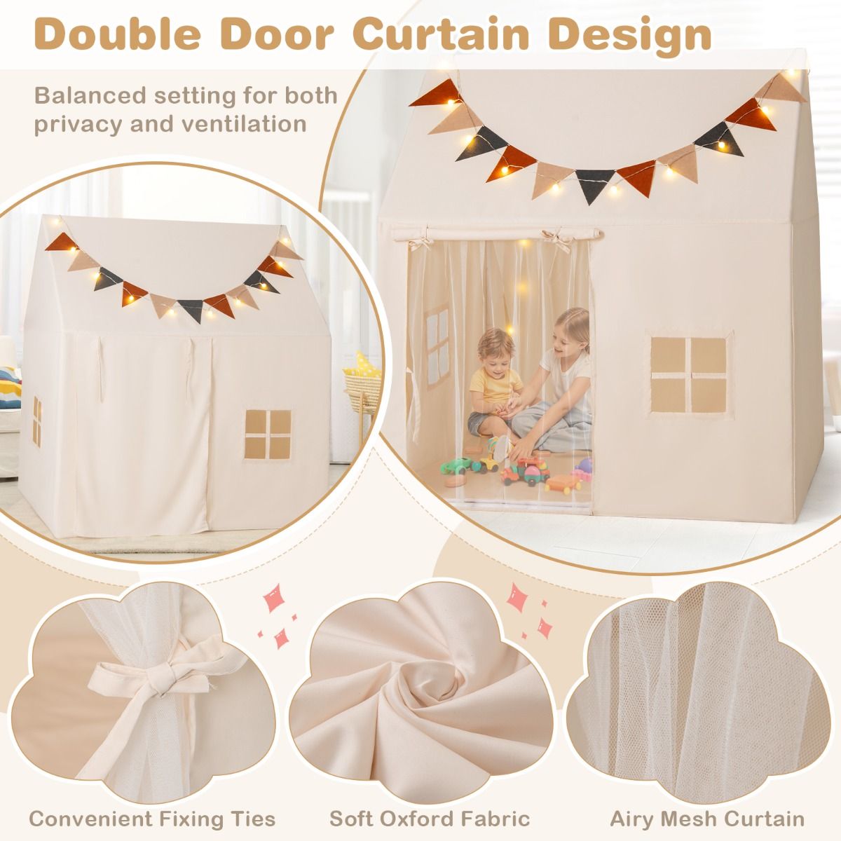 Coast Speeltent voor Kinderen - Incl. Lichtsnoer - 123 x 107 x 137 cm - Beige