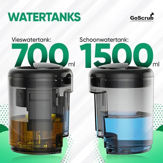 GoScrub Tapijtreiniger – Incl. Accessoires & Schoonmaakmiddel – 600 W – 18 x 35 x 30 cm – Zwart/Wit