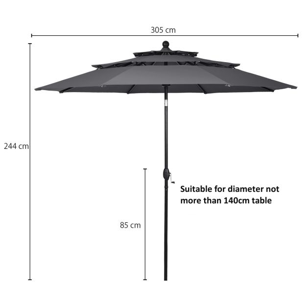 Coast Parasol - 300 cm - Knikbaar - Windbestendig - Aluminium - UV Bescherming - Grijs