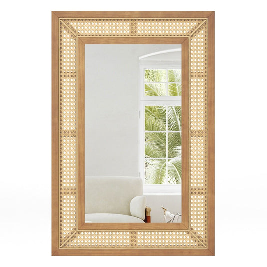 Coast Rotan Wandspiegel 90x60 cm Natuurlijk Hout – Rechthoekige Boho Spiegel Horizontaal of Verticaal Ophangbaar