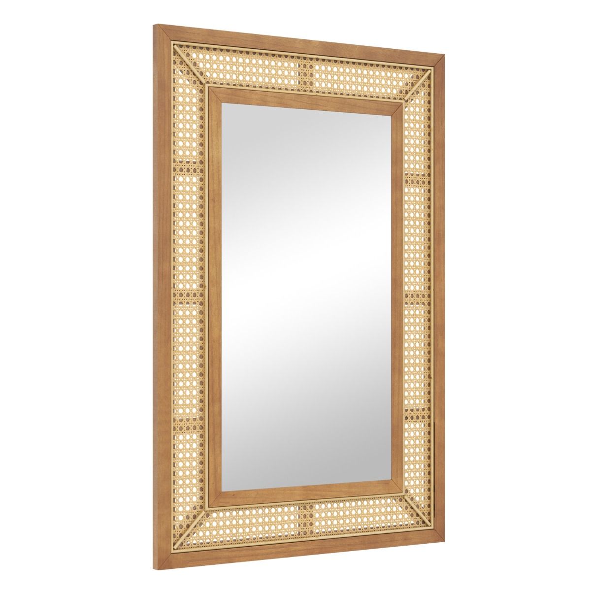 Coast Rotan Wandspiegel 90x60 cm Natuurlijk Hout – Rechthoekige Boho Spiegel Horizontaal of Verticaal Ophangbaar