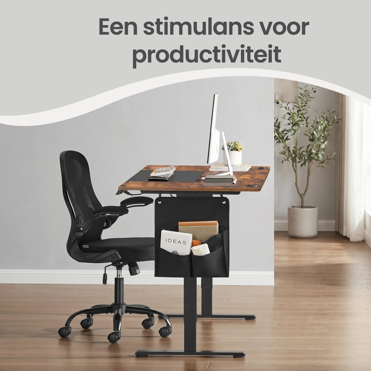Joyfurnos In Hoogte Verstelbaar Bureau met Geheugenfunctie - USB-C-Aansluiting - 160 x 70 cm - Bruin-Zwart