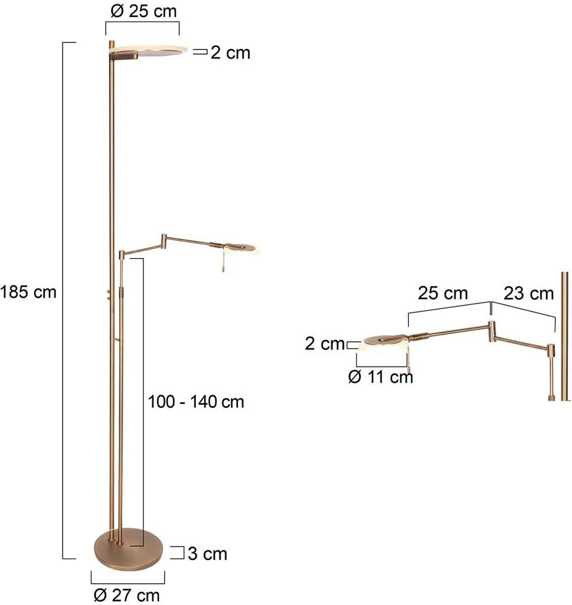 Steinhauer Turound Vloerlamp – Dimbaar Uplight & Leesarm – Stijlvol Brons – Metaal Design