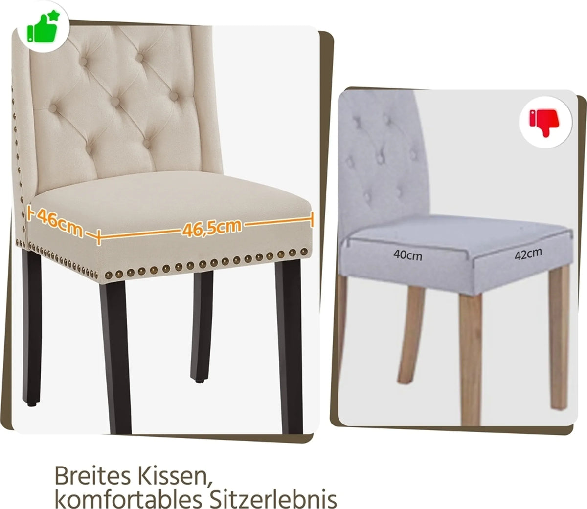 Eetkamerstoelen Set van 2 Vintage Gecapitonneerd met Houten Poten en Siernagels Beige