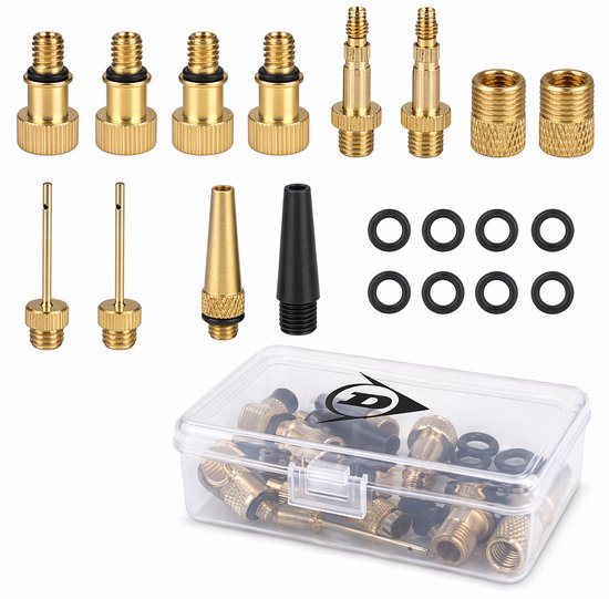 Dunlop Fietspomp met Drukmeter en Ventiel Adapter Set - Vloerpomp 180 PSI - Geschikt voor Presta Dunlop Schrader - Verloopnippels voor Fiets Auto Bal - Inclusief Opbergdoos