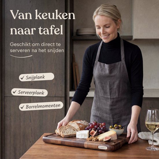 Deleca Walnoot Kopshouten Snijplank met Sapgeul - Hakblok Hout - Anti-slip / Handgrepen – Signature Amerikaans Walnoten Kopshout - 43x33x3 cm