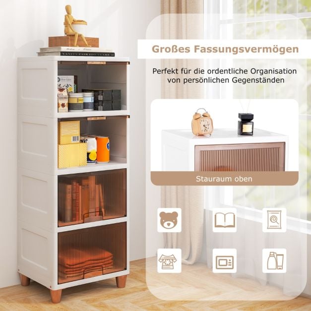 Coast Stapelbare Opbergboxen met Deuren – 4-delige Set 150 L – 45 x 38 x 117 cm – Wit
