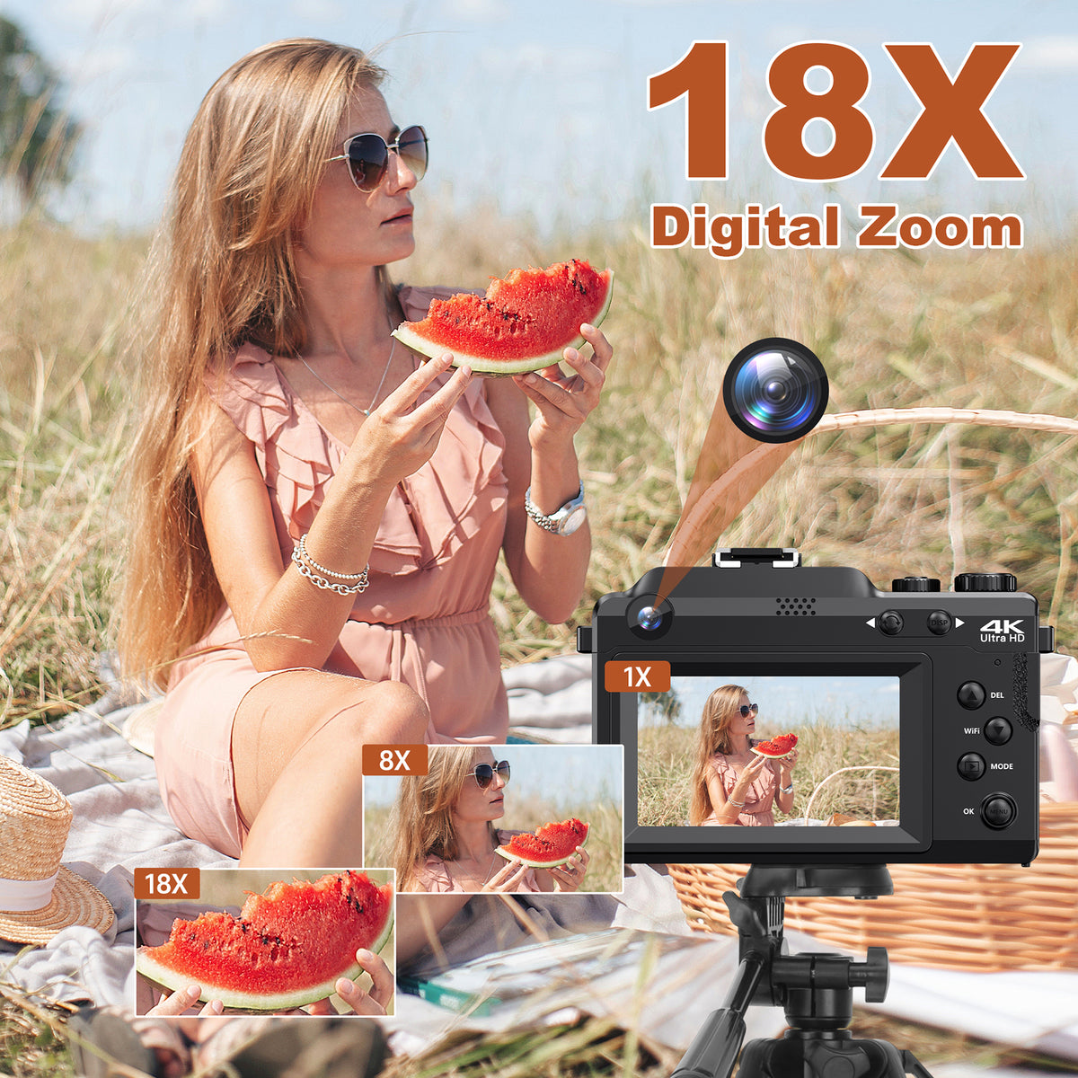 KOMERY X9 digitale 4K-camera - 64 MP - zwart