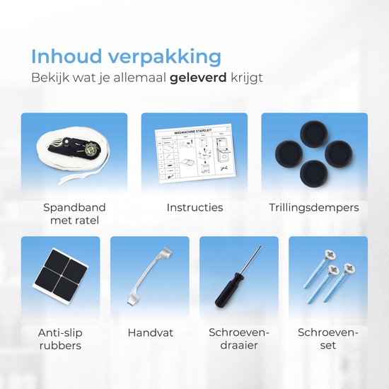 Skoov Tussenstuk voor Wasmachine & Droger - Stapelkit - Met uitschuifbare plank - Universeel - Droogkast - Meubel - incl. trildempers en spanband